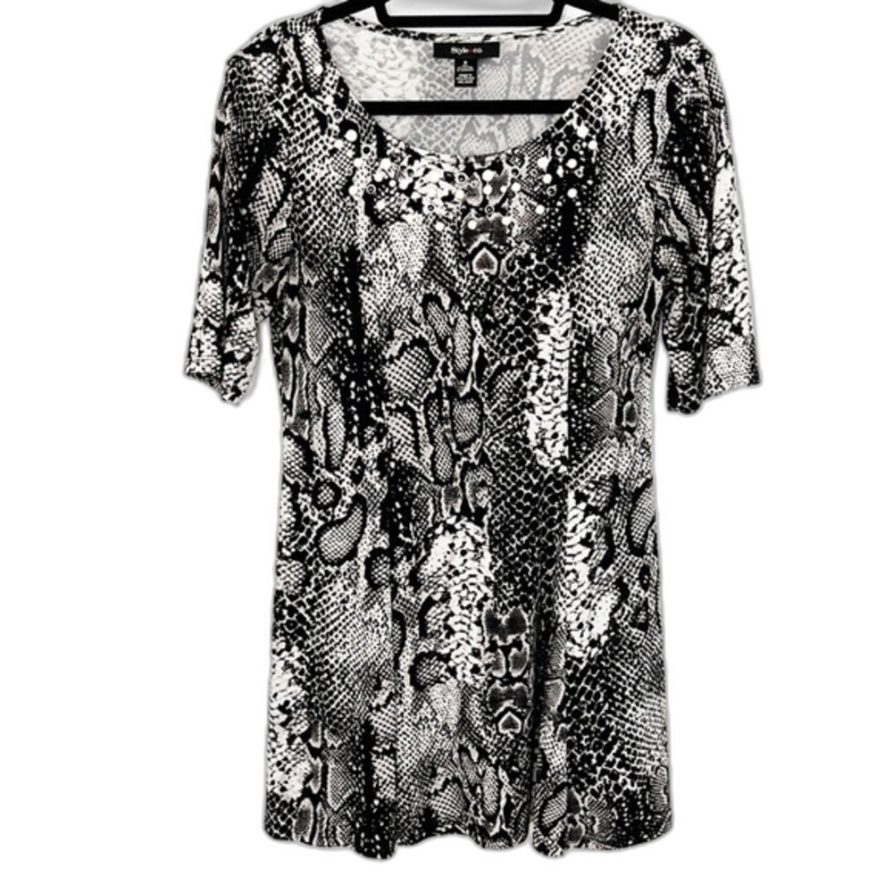 Style & Co Animal Print Embellished Dress Black White Size Small